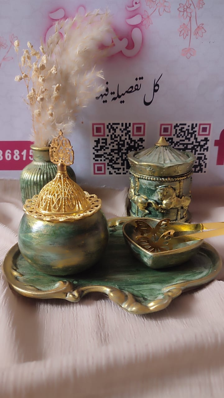 طقم ديكور بخور كونكريت بتصميم عتيق يدوي